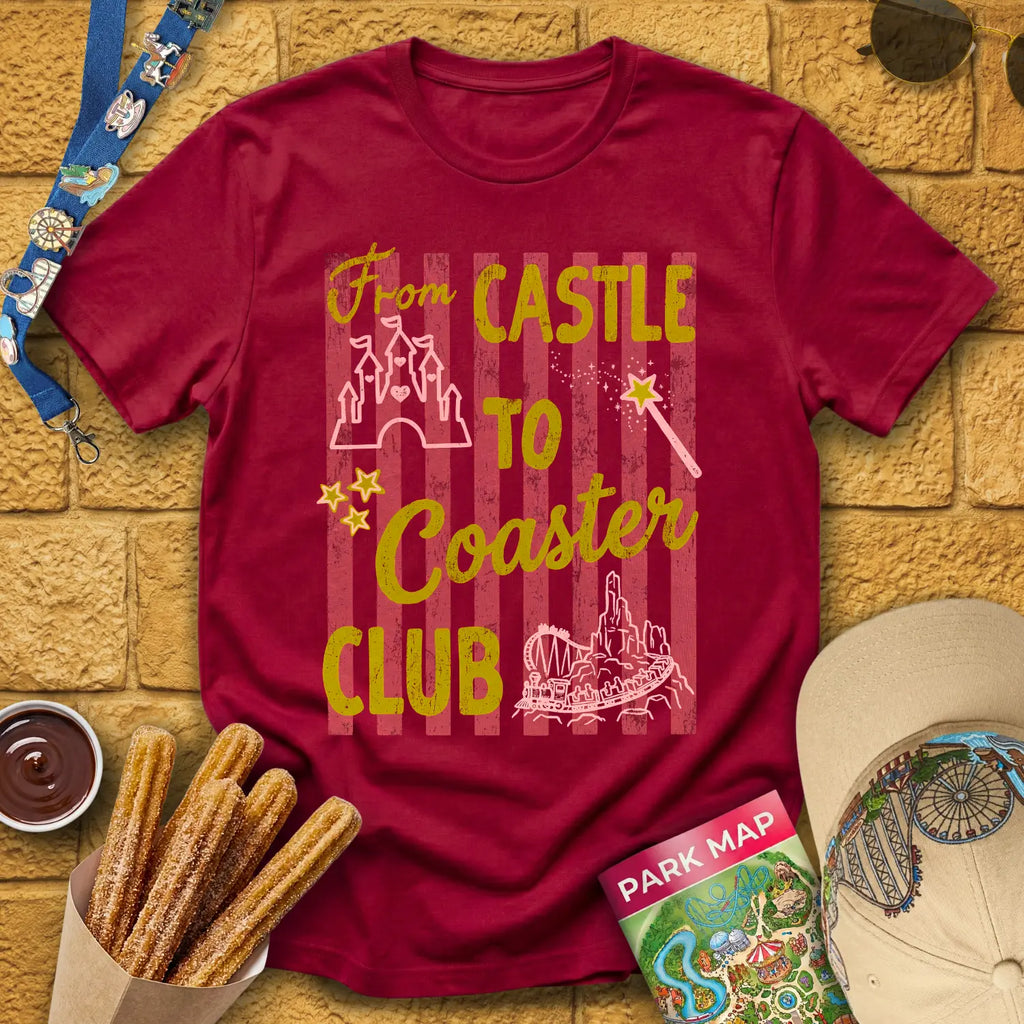 Castle Coaster Club [Distressed] T-Shirt for Theme Park Fans (Cardinal Red)