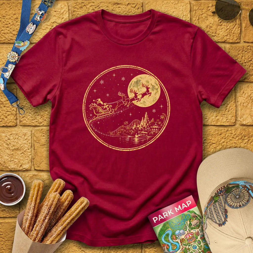 Christmas Park Flight [Badge] T-Shirt for Theme Park Fans (Cardinal Red)