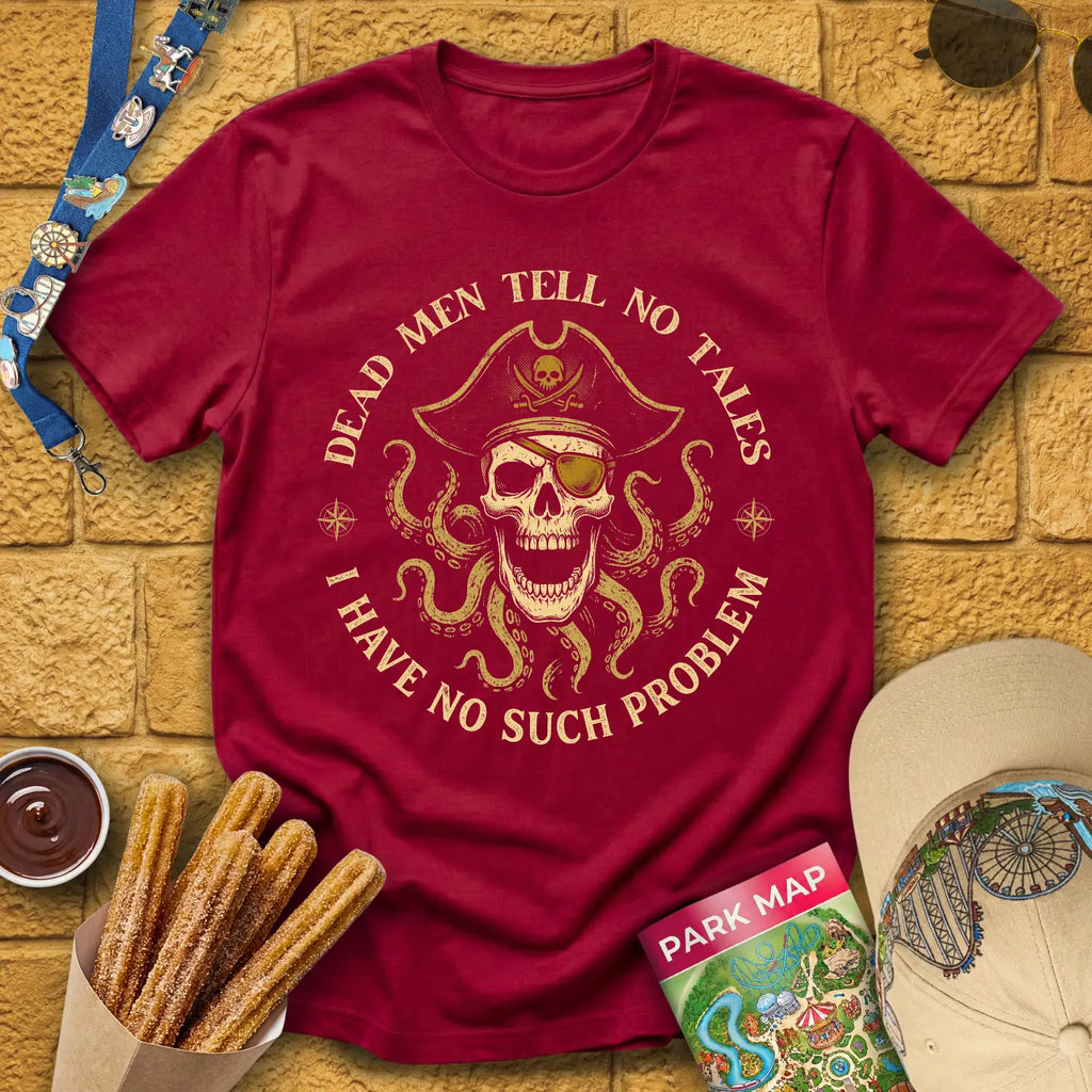 Dead Men Pirates [Circular] T-Shirt for Theme Park Fans (Cardinal Red)