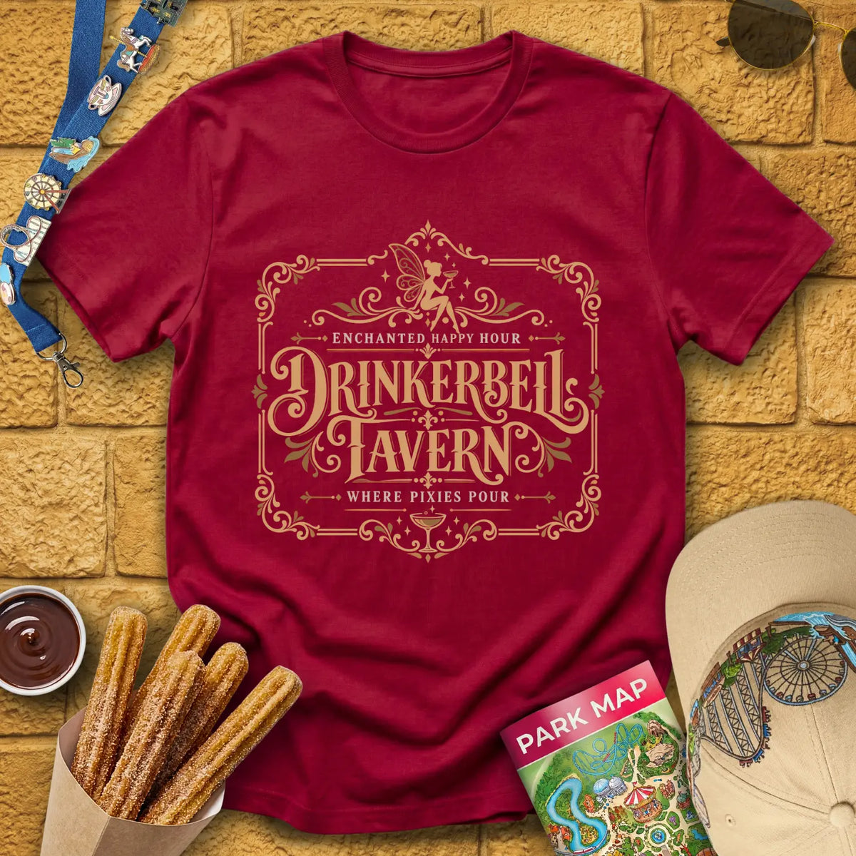 Drinkerbell Tavern [Victorian] T-Shirt for Theme Park Fans (Cardinal Red)
