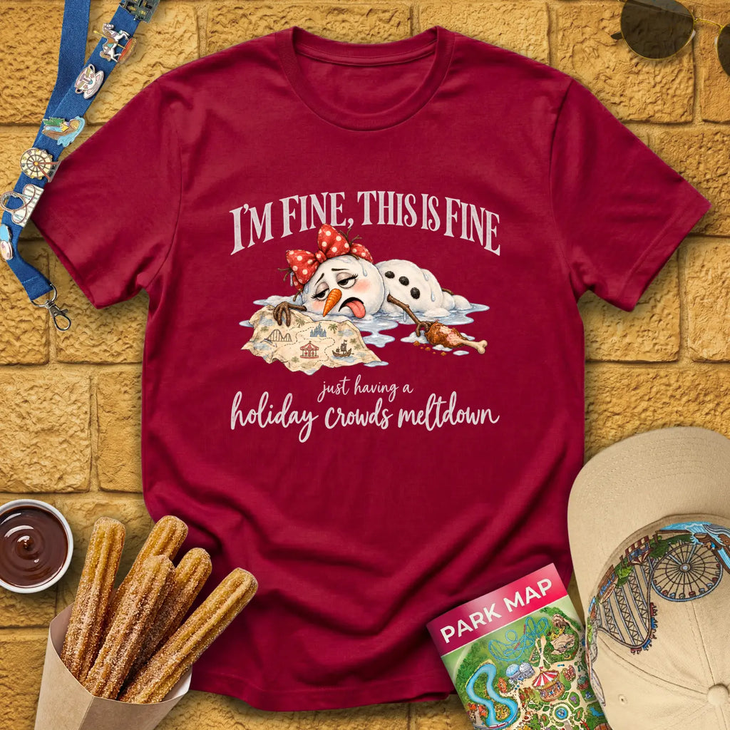 Holiday Crowds Meltdown [RetroFolk] T-Shirt for Theme Park Fans (Cardinal Red)