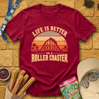 Life's Better On Coaster [Sunset] T-Shirt for Theme Park Fans (Cardinal Red)