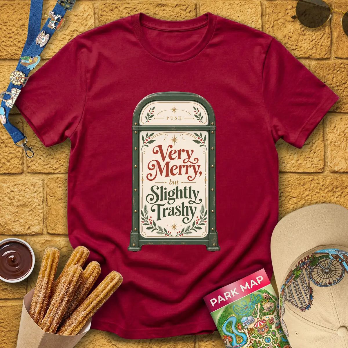 Merry & Trashy [Boho] T-Shirt for Theme Park Fans (Cardinal Red)