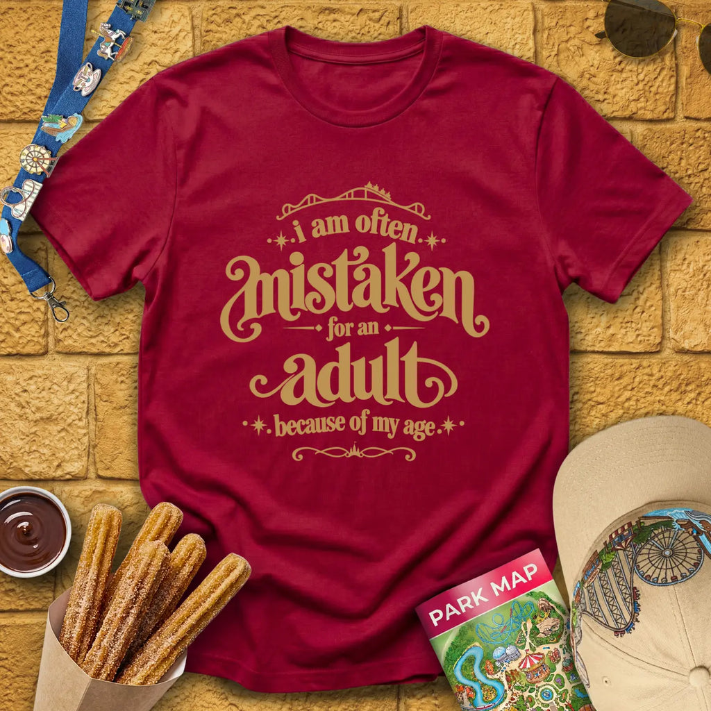 Mistaken For Adult [Victorian] T-Shirt for Theme Park Fans (Cardinal Red)