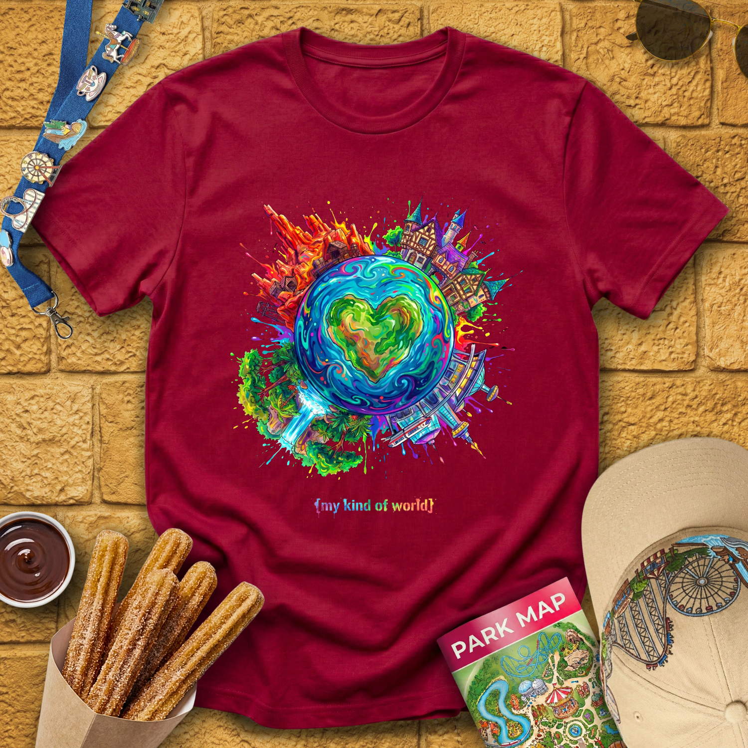 My Kind Of World [ArtBurst] T-Shirt for Theme Park Fans (Cardinal Red)