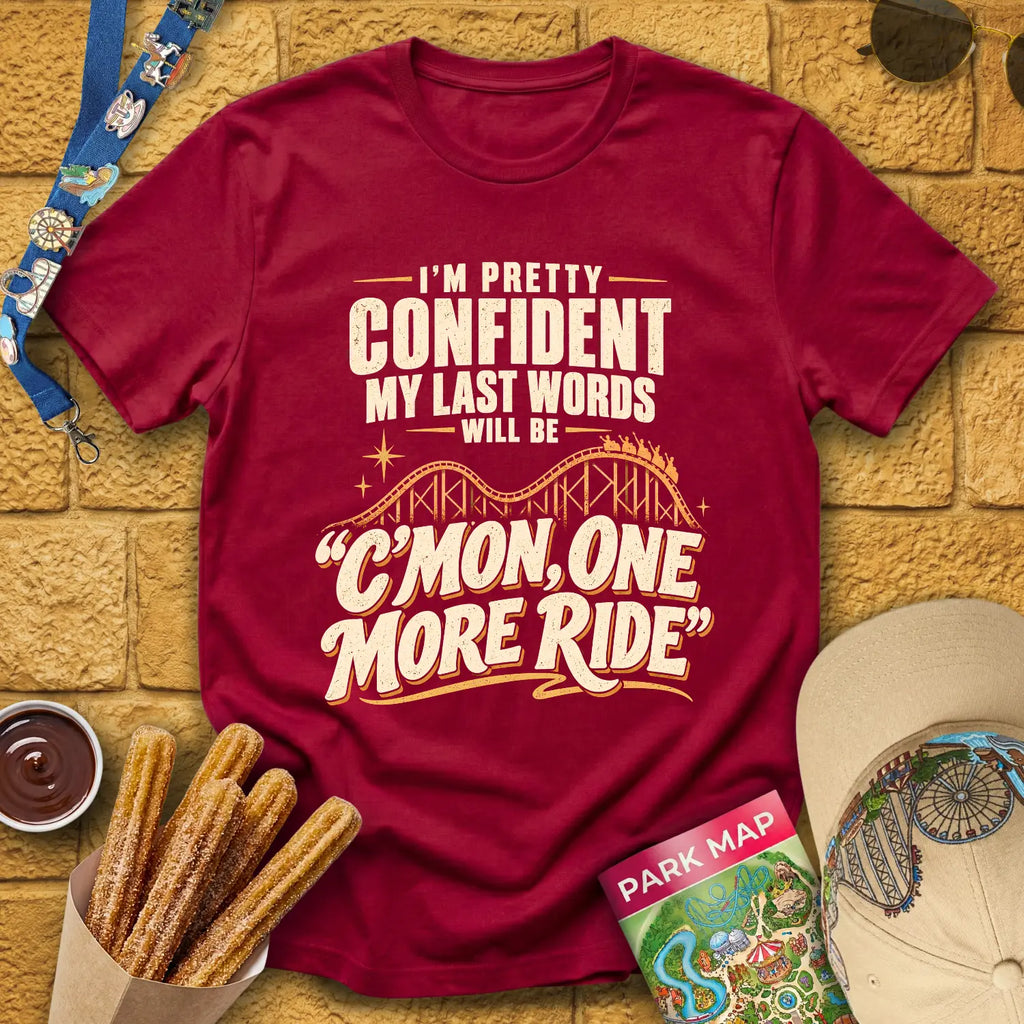 One More Ride [RetroBold] T-Shirt for Theme Park Fans (Cardinal Red)