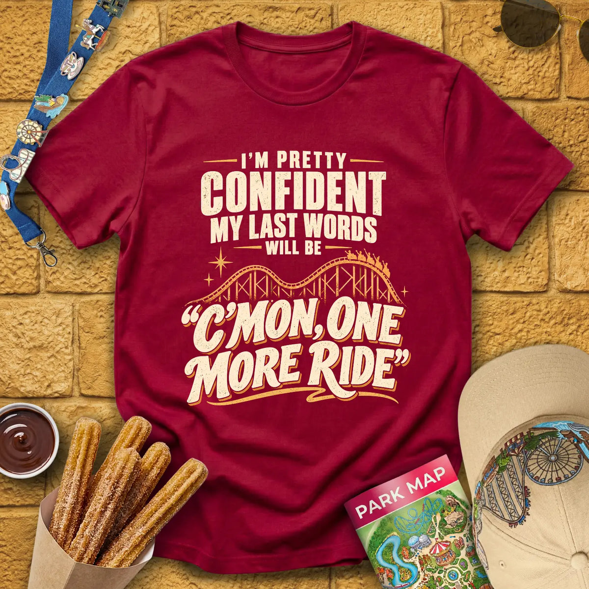 One More Ride [RetroBold] T-Shirt for Theme Park Fans (Cardinal Red)