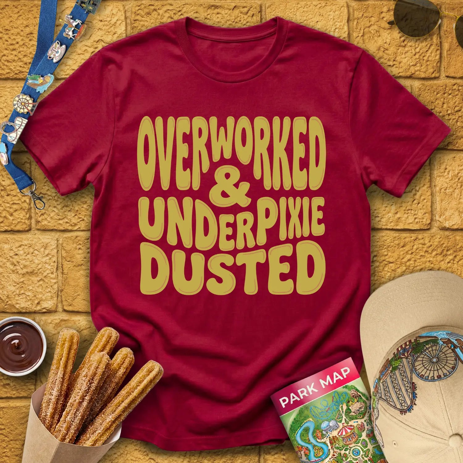 Overworked & UnderPixieDusted [70s] T-Shirt for Theme Park Fans (Cardinal Red)