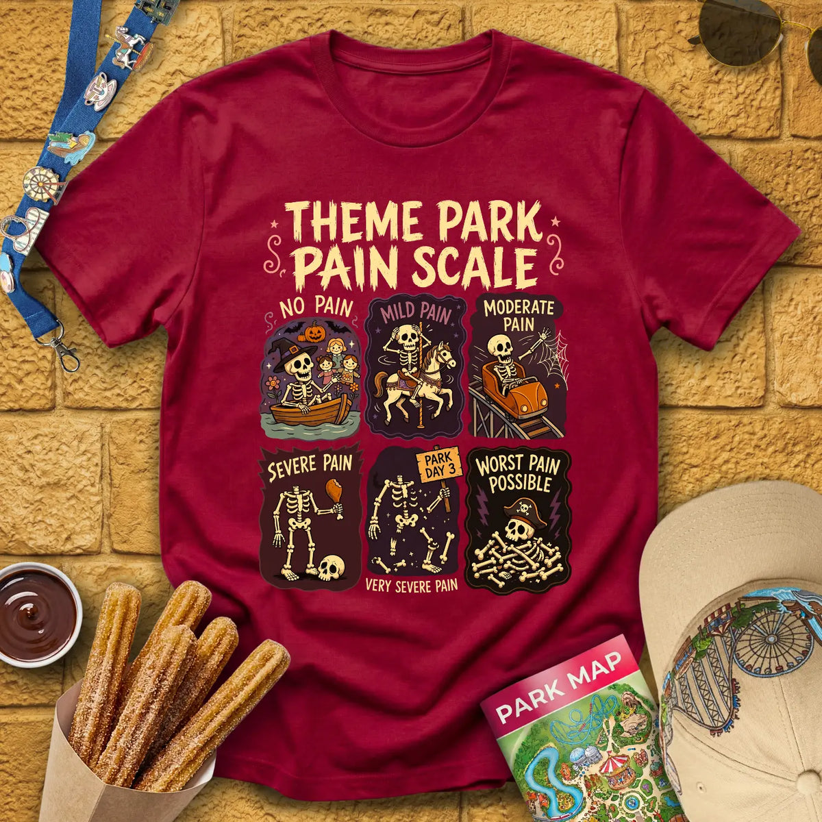 Park Pain Scale [Comic] T-Shirt for Theme Park Fans (Cardinal Red)