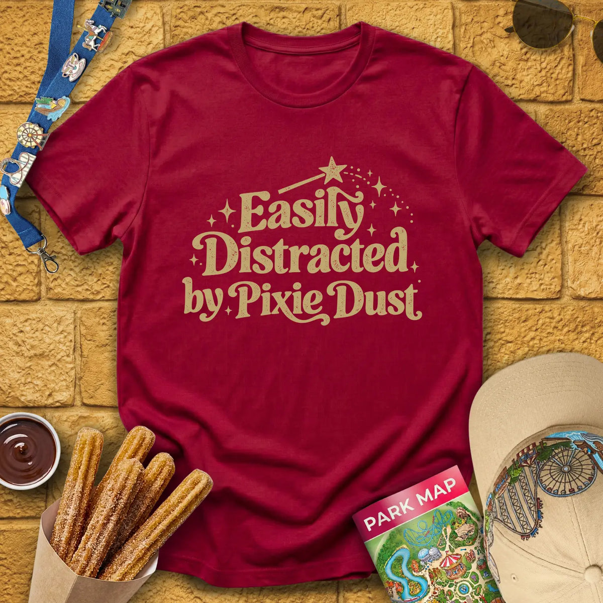 Pixie Dust Distracted [Artsy] T-Shirt for Theme Park Fans (Cardinal Red)