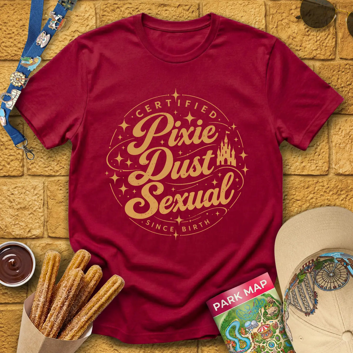 Pixie Dust S... [Badge] T-Shirt for Theme Park Fans (Cardinal Red)