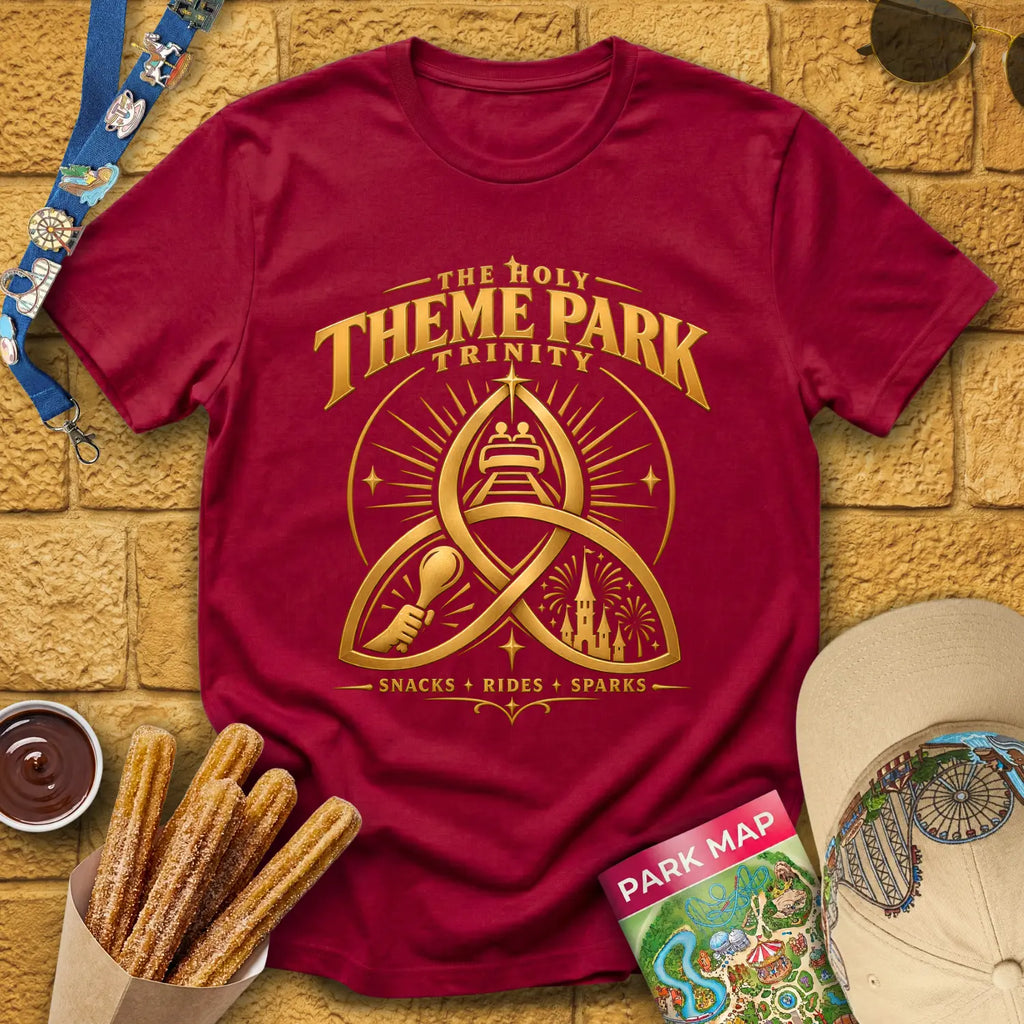 Theme Park Trinity [Golden] T-Shirt for Theme Park Fans (Cardinal Red)
