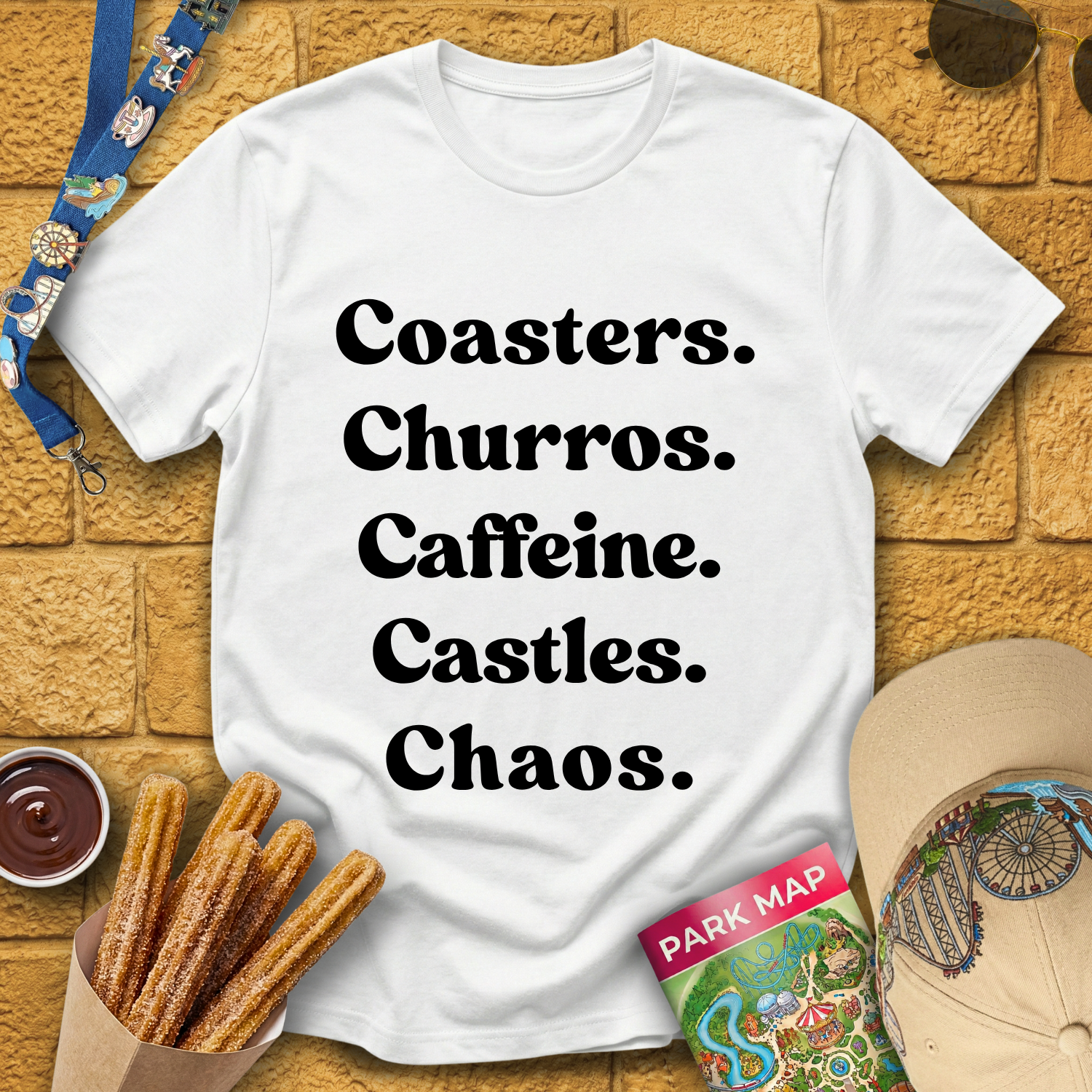 Coasters. Churros. Caffeine. [70s] T-Shirt