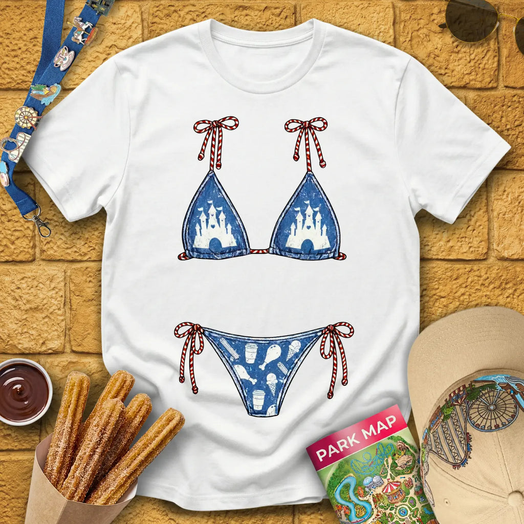 Bikini [Distressed] T-Shirt for Theme Park Fans (White)