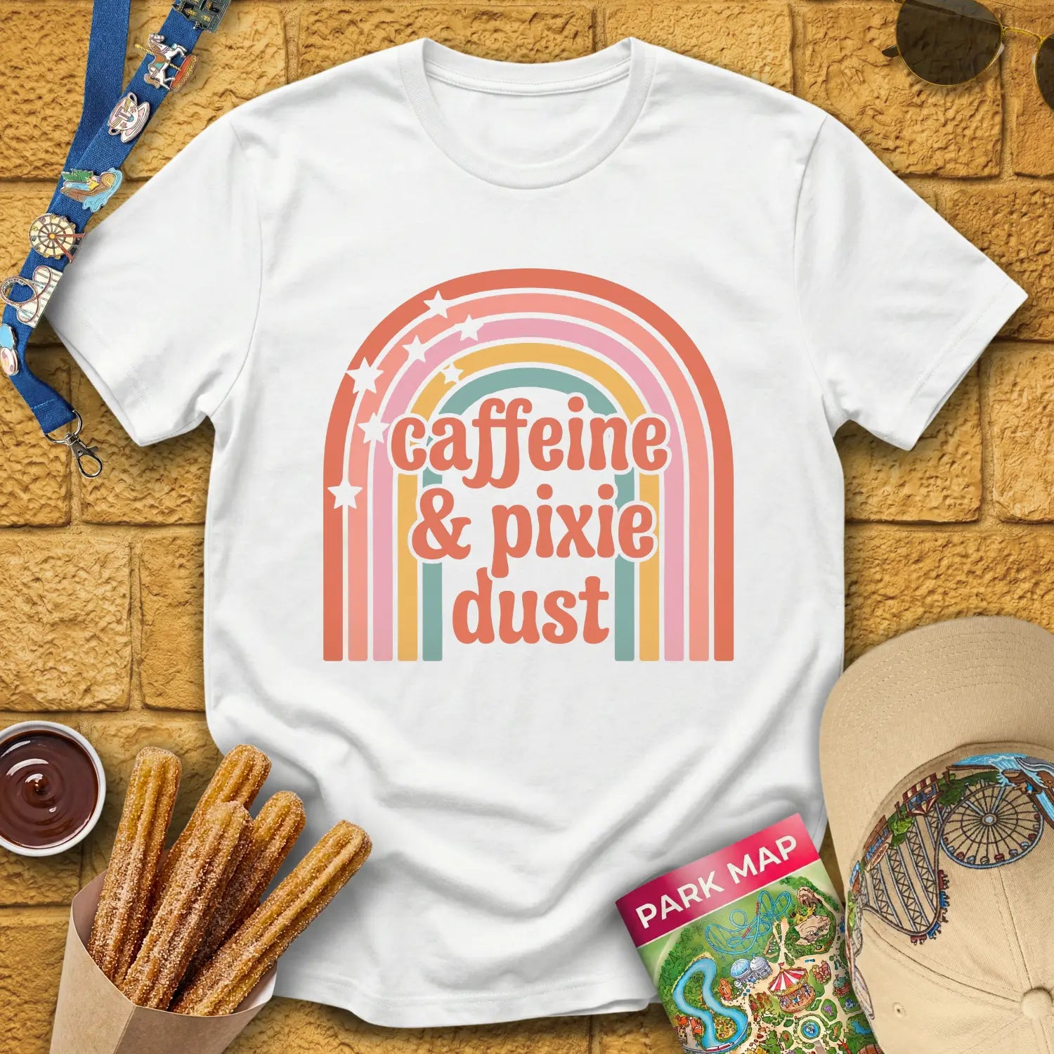 Caffeine & Pixie Dust [Cute70s] T-Shirt for Theme Park Fans (White)