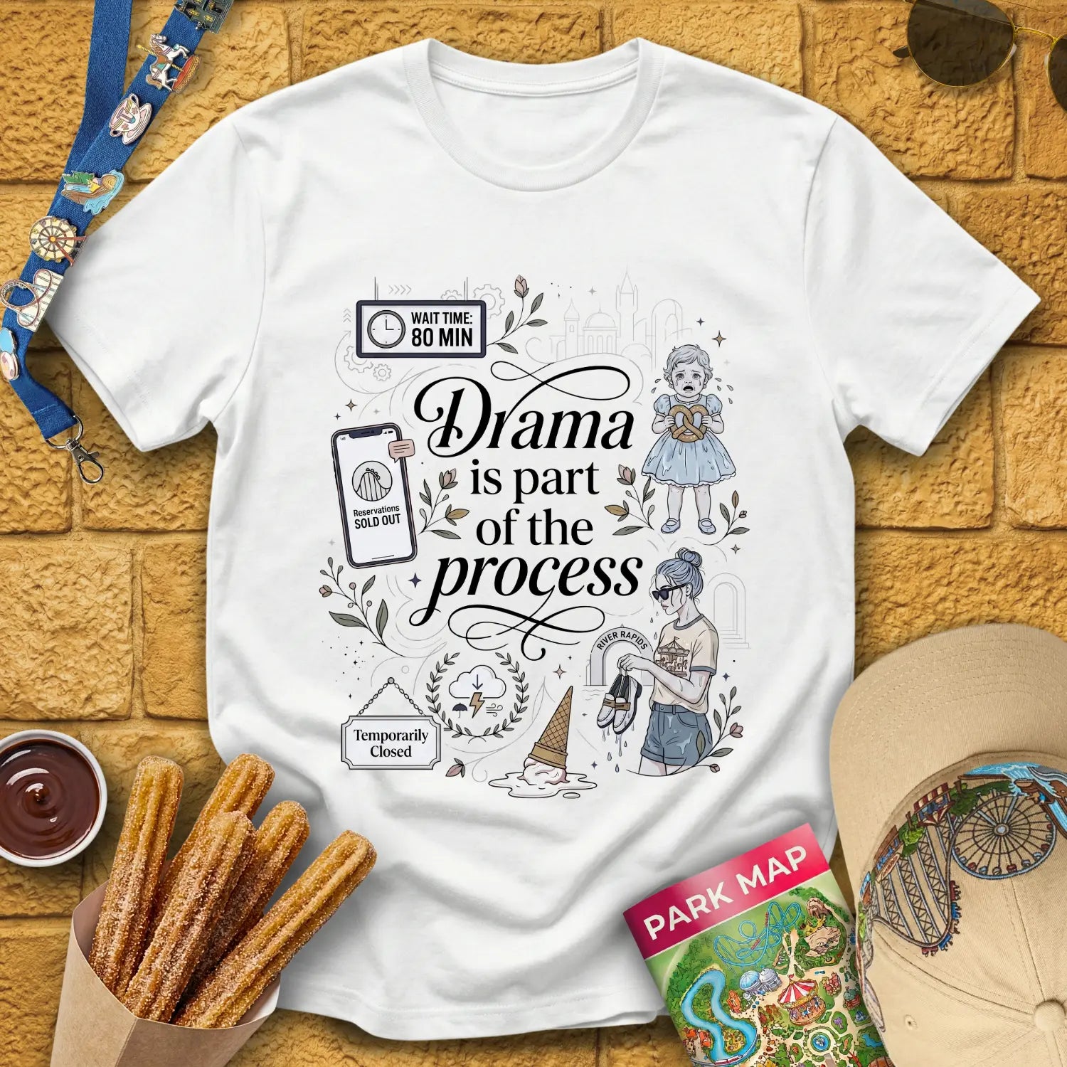Drama Process [Artsy] T-Shirt for Theme Park Fans (White)