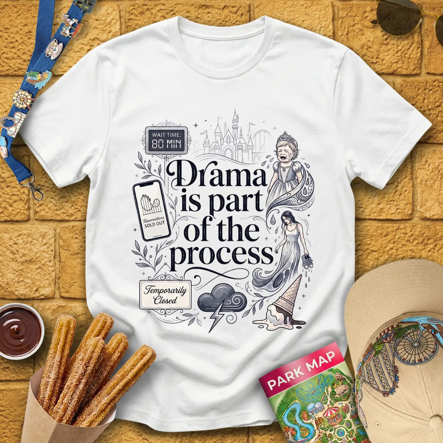 Drama Process [Elite] T-Shirt for Theme Park Fans (White)