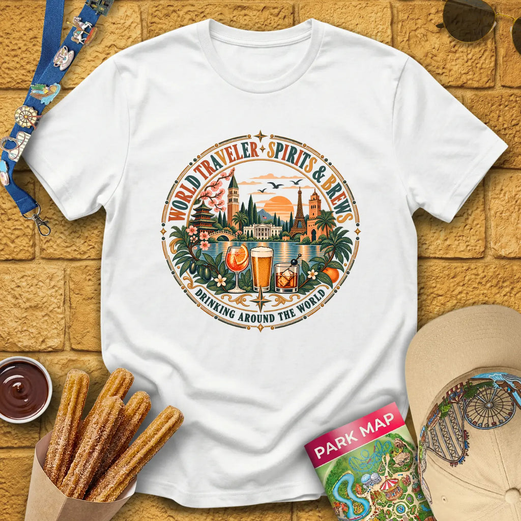 Drinking Around The World [Boho] T-Shirt for Theme Park Fans (White)