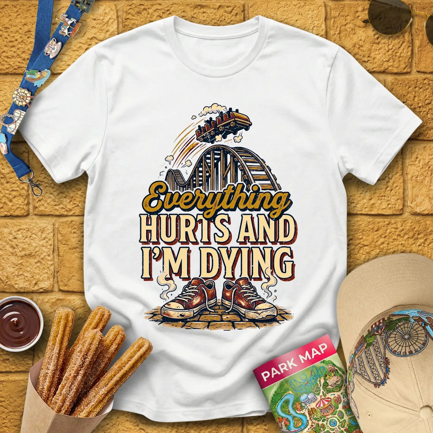Everything Hurts [RetroBold] T-Shirt for Theme Park Fans (White)