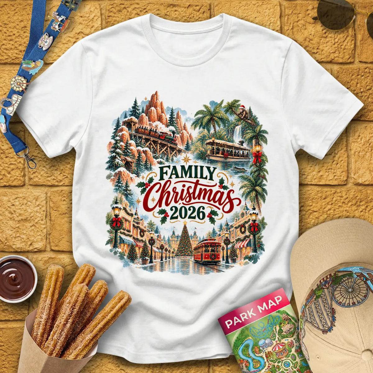 Family Christmas 2026 [Water] T-Shirt for Theme Park Fans (White)