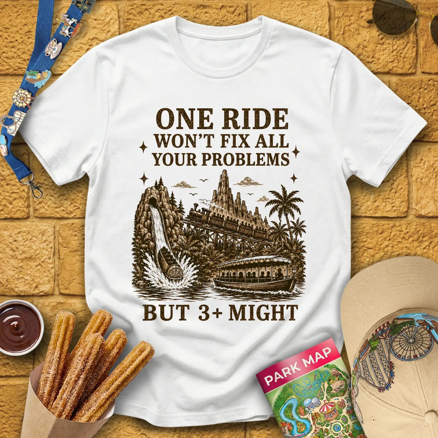 Fix Your Problems [MidCen] T-Shirt for Theme Park Fans (White)