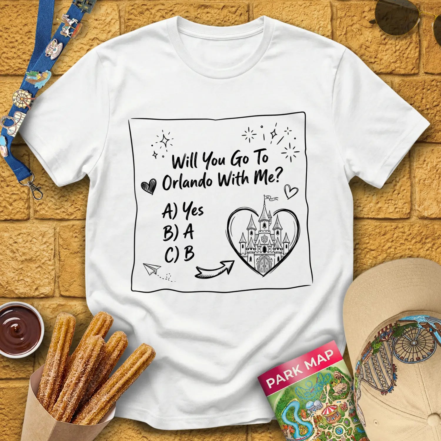 Go To Orlando [Doodle] T-Shirt for Theme Park Fans (White)