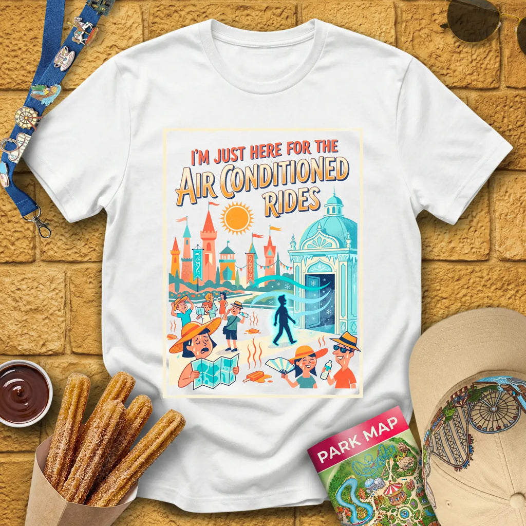 Here For AC Rides [RetroComic] T-Shirt for Theme Park Fans (White)