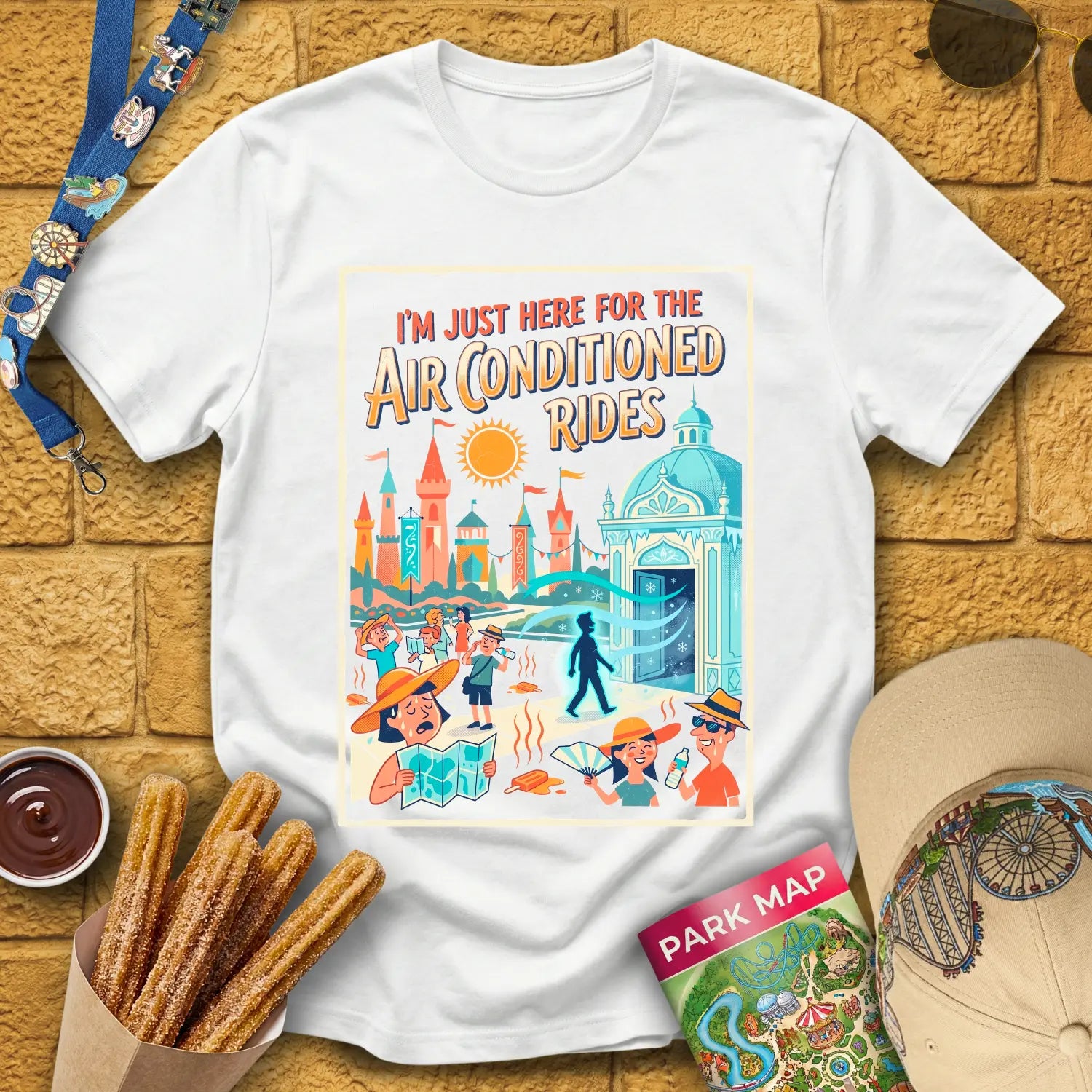 Here For AC Rides [RetroComic] T-Shirt for Theme Park Fans (White)