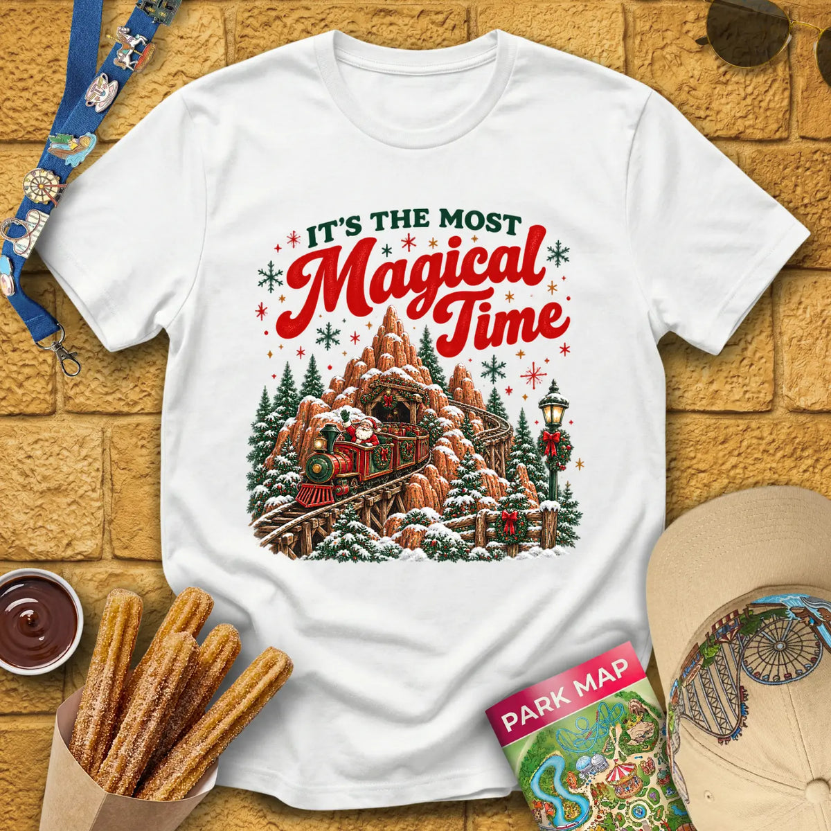 Magical Time Train [Retro] T-Shirt for Theme Park Fans (White)