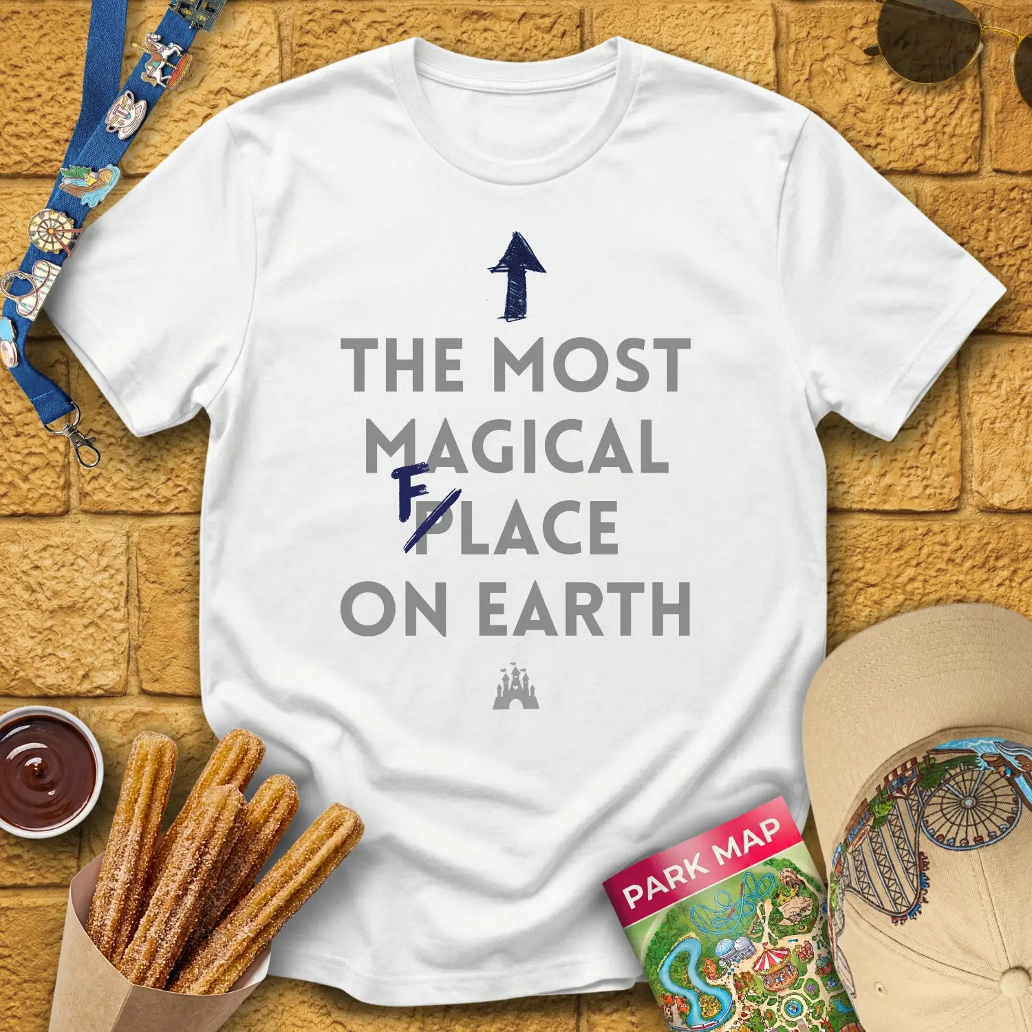 Most Magical Face [Sleek] T-Shirt for Theme Park Fans (White)