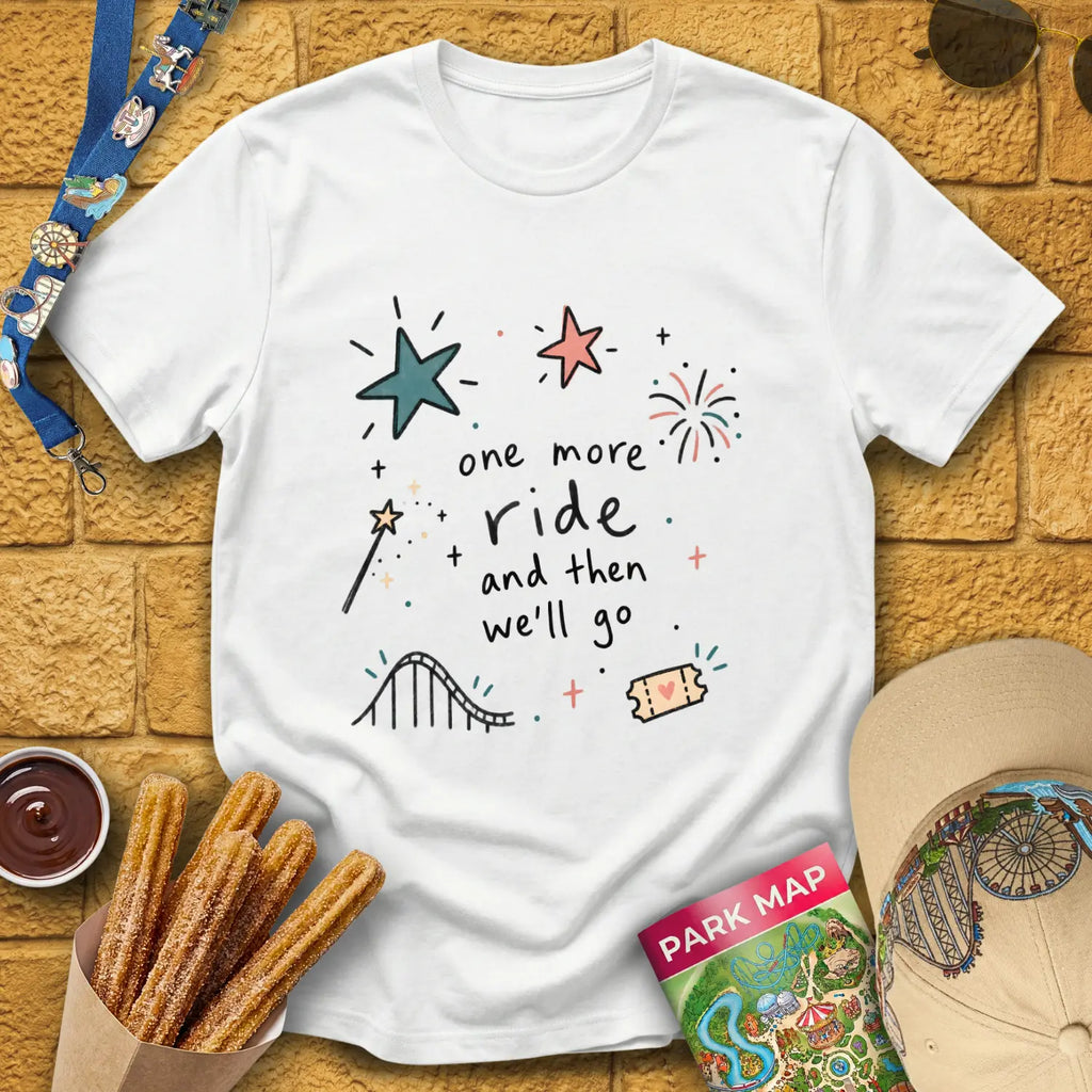 One More Ride [Doodle] T-Shirt for Theme Park Fans (White)