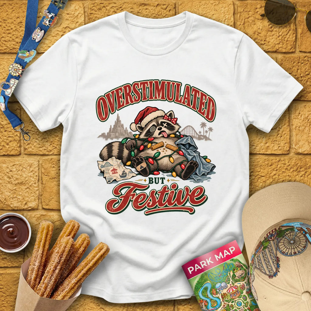 Overstimulated By Xmas [50s] T-Shirt for Theme Park Fans (White)