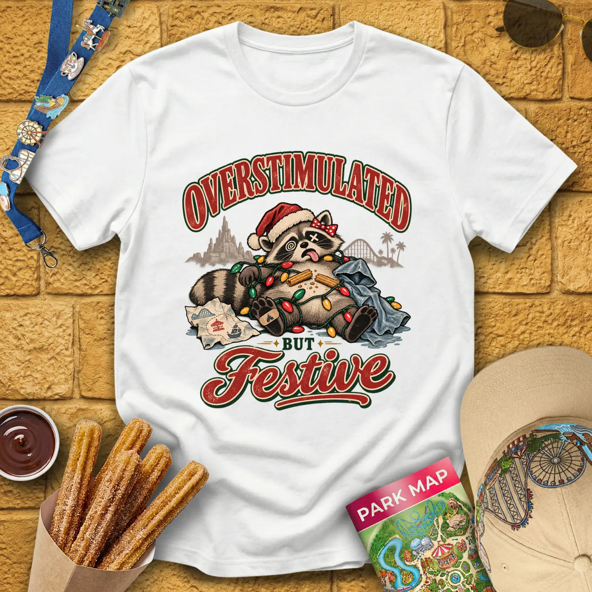 Overstimulated By Xmas [50s] T-Shirt for Theme Park Fans (White)