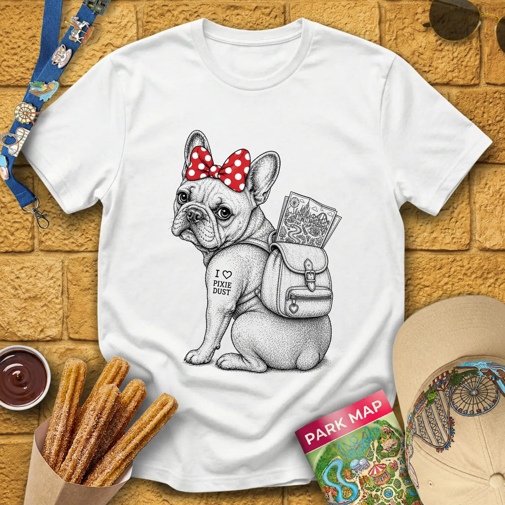 Pixie Dust Frenchie [Woodcut] T-Shirt for Theme Park Fans (White)