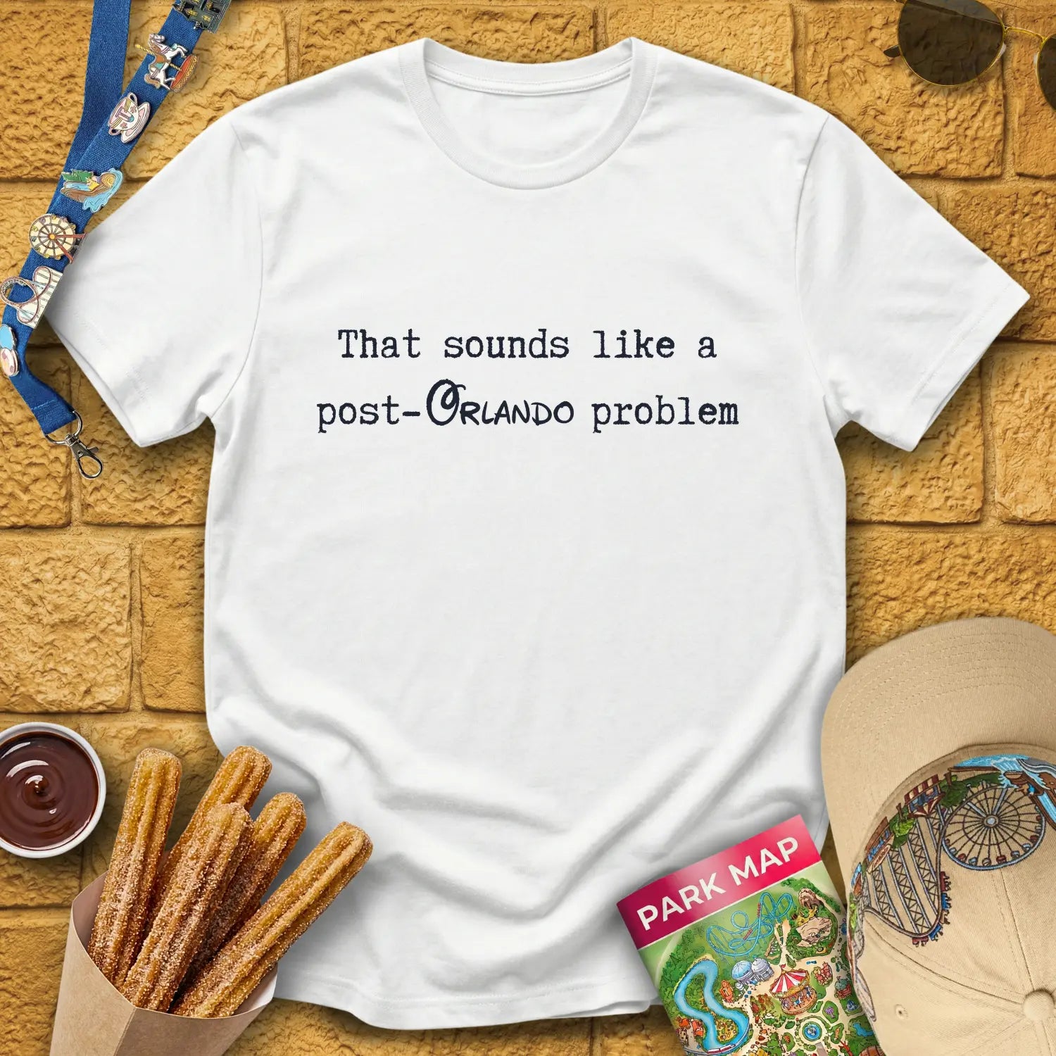 Post-Orlando Problem [Typed] T-Shirt for Theme Park Fans (White)
