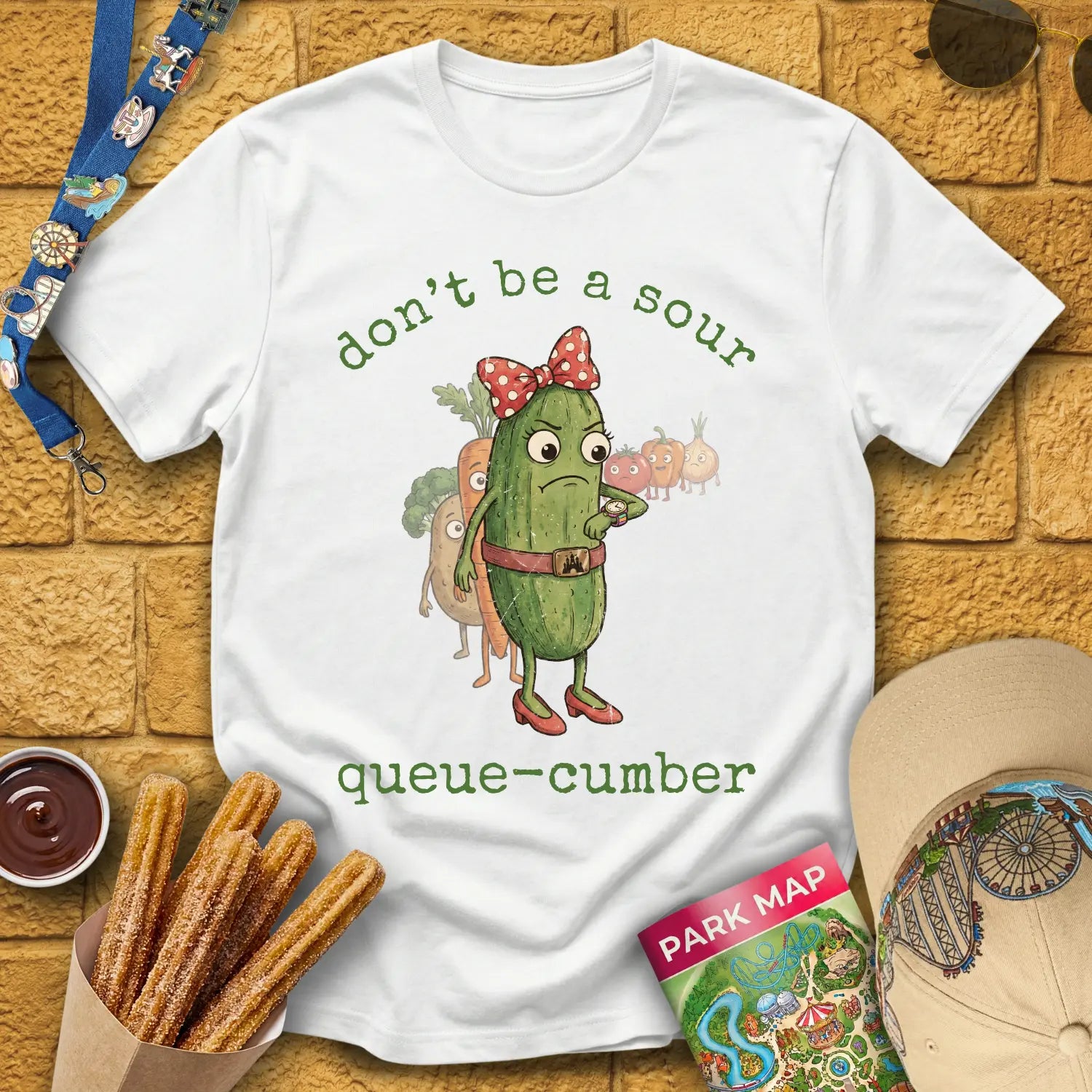 Queue-Cumber [InkPen] T-Shirt for Theme Park Fans (White)