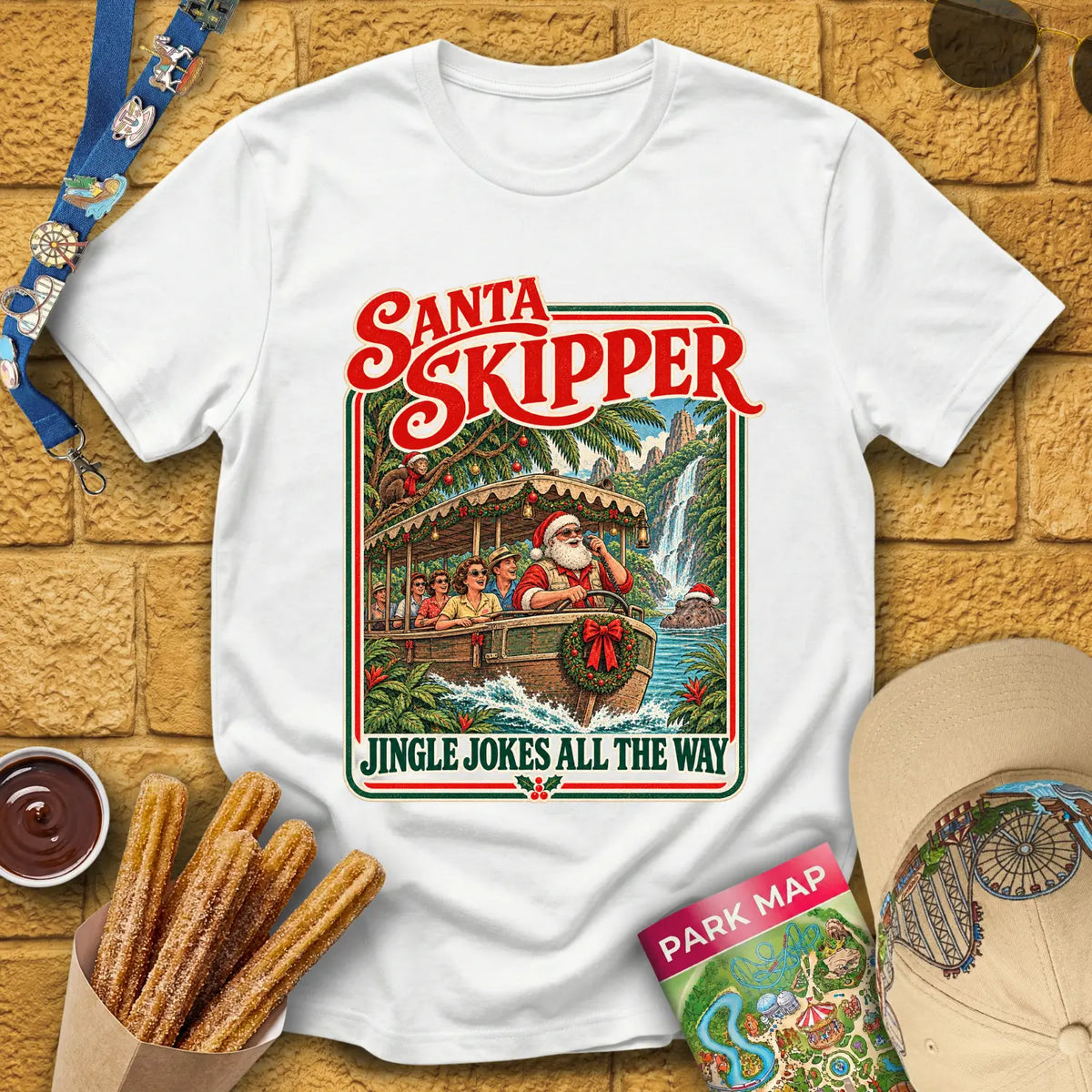 Santa Skipper [Poster] T-Shirt for Theme Park Fans (White)