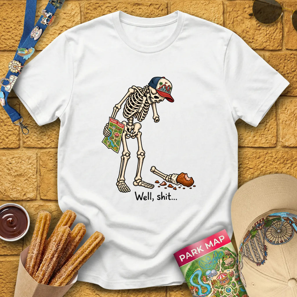Skeleton & Turkey [Illu] T-Shirt for Theme Park Fans (White)