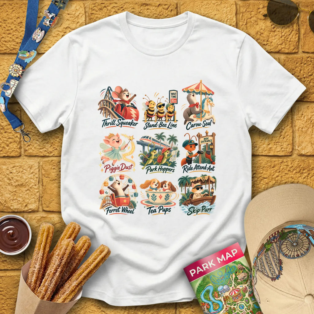 Theme Park Critters [Artsy] T-Shirt for Theme Park Fans (White)