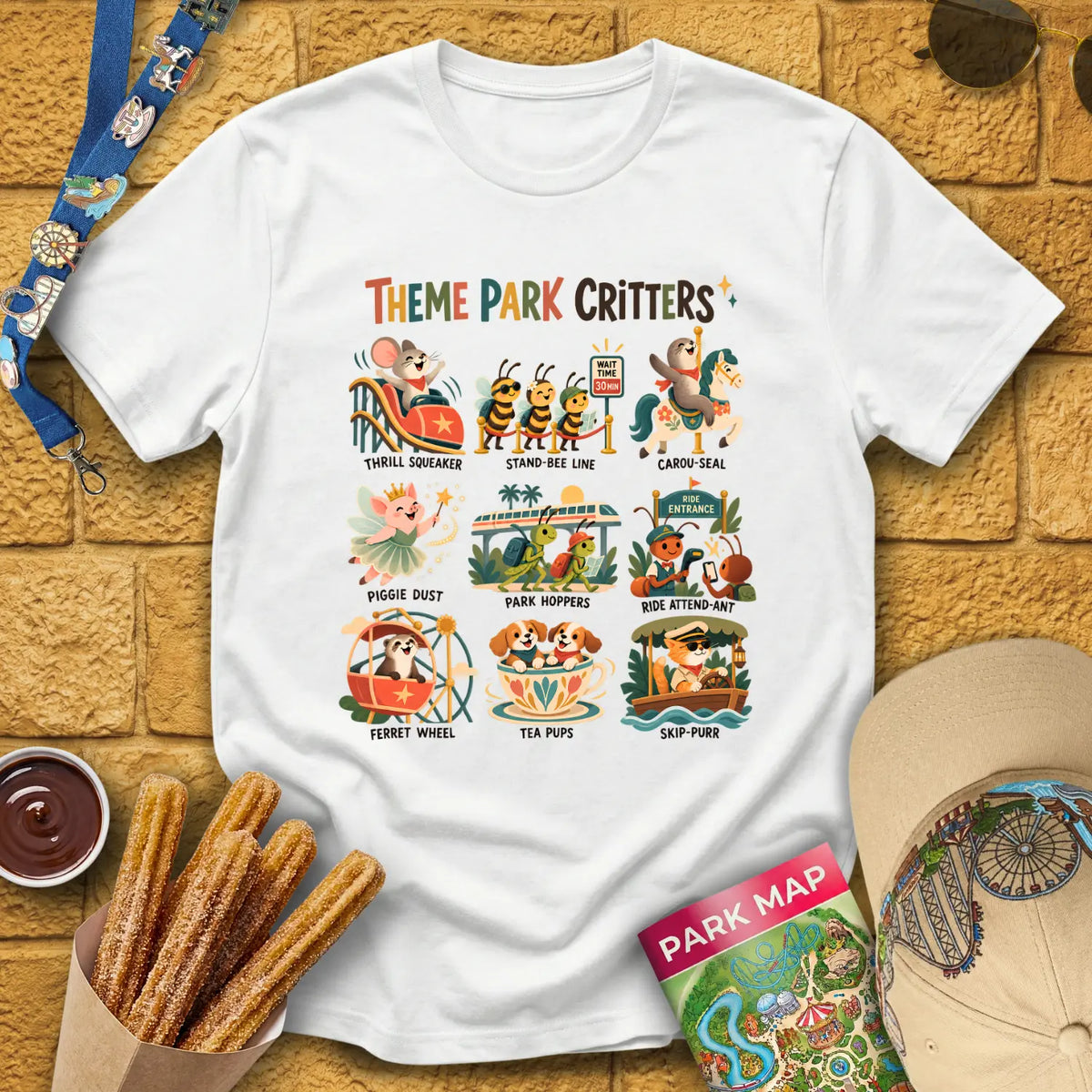 Theme Park Critters [Scandi] T-Shirt for Theme Park Fans (White)