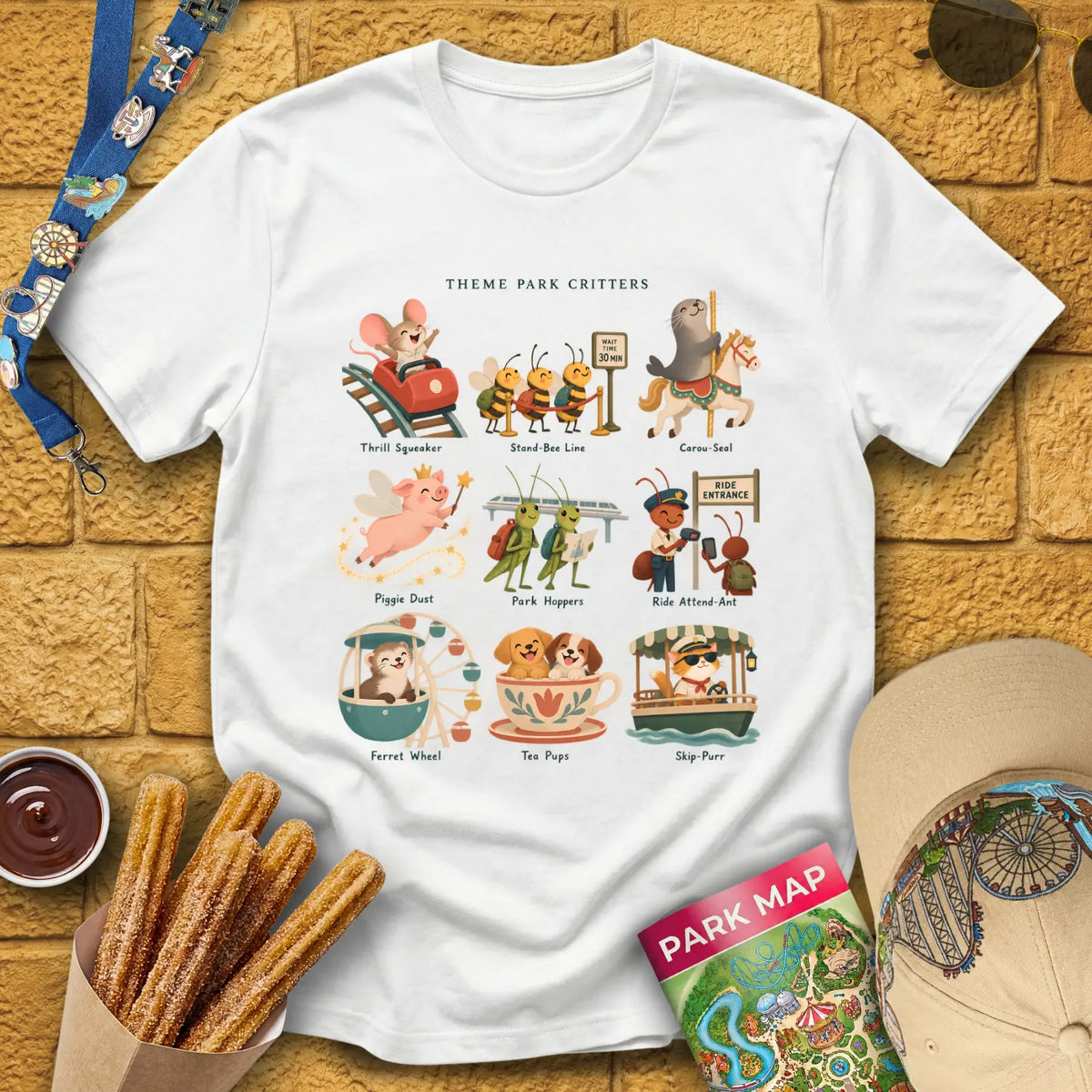 Theme Park Critters [SleekStory] T-Shirt for Theme Park Fans (White)