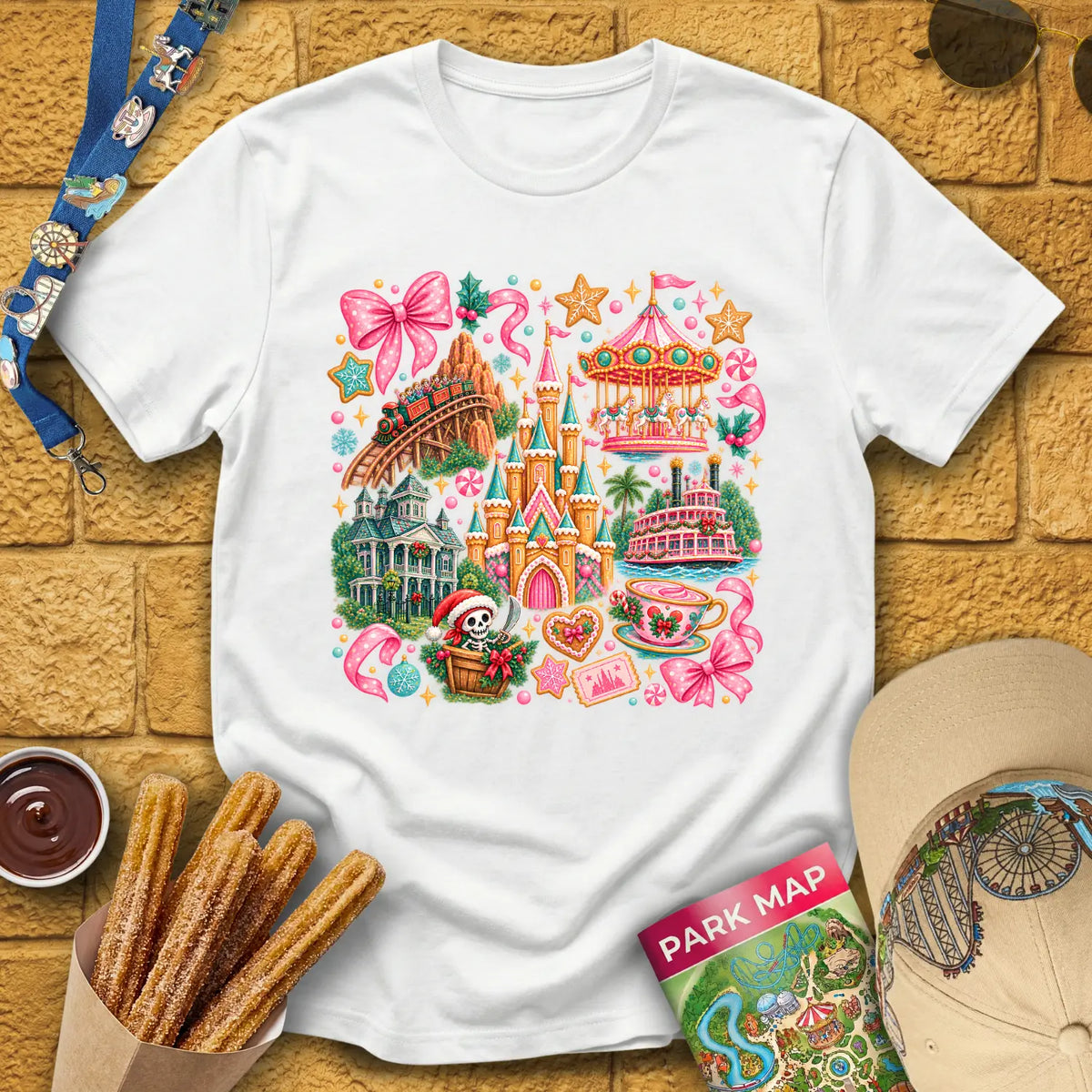 Xmas Theme Park [Cutesy] T-Shirt for Theme Park Fans (White)