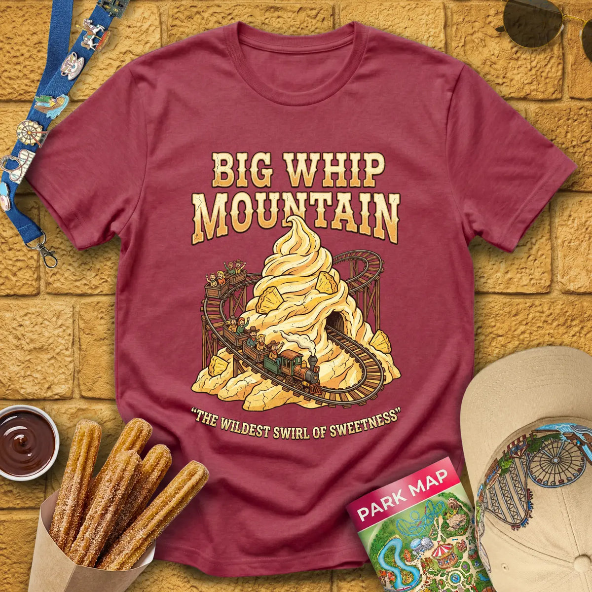Big Whip Mountain [Western] T-Shirt for Theme Park Fans (Heather Cardinal)
