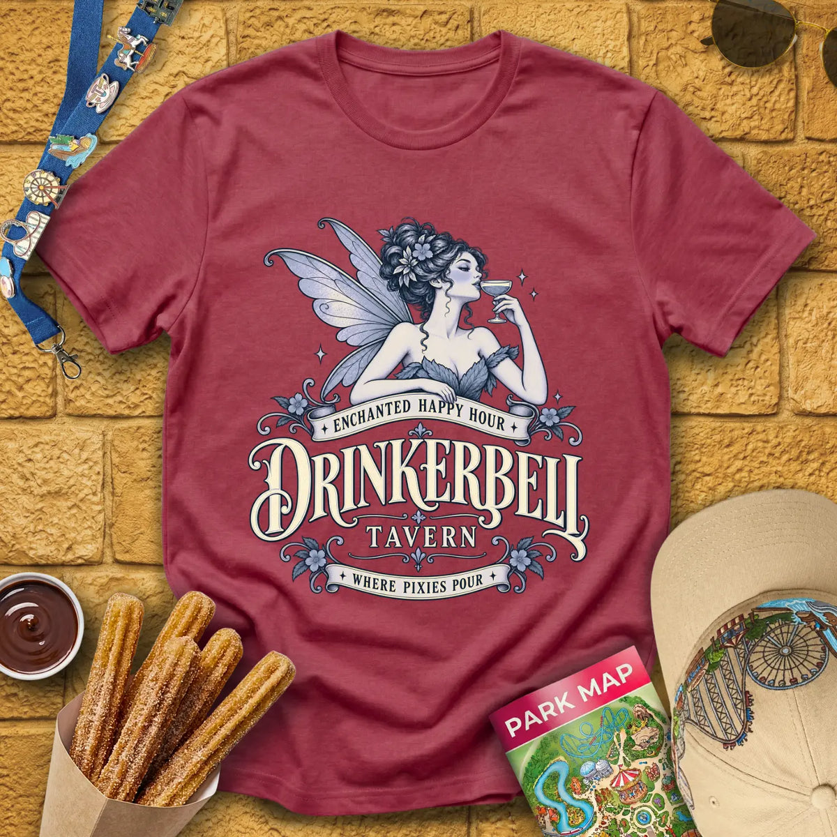 Drinkerbell Tavern [Nouveau] T-Shirt for Theme Park Fans (Heather Cardinal)