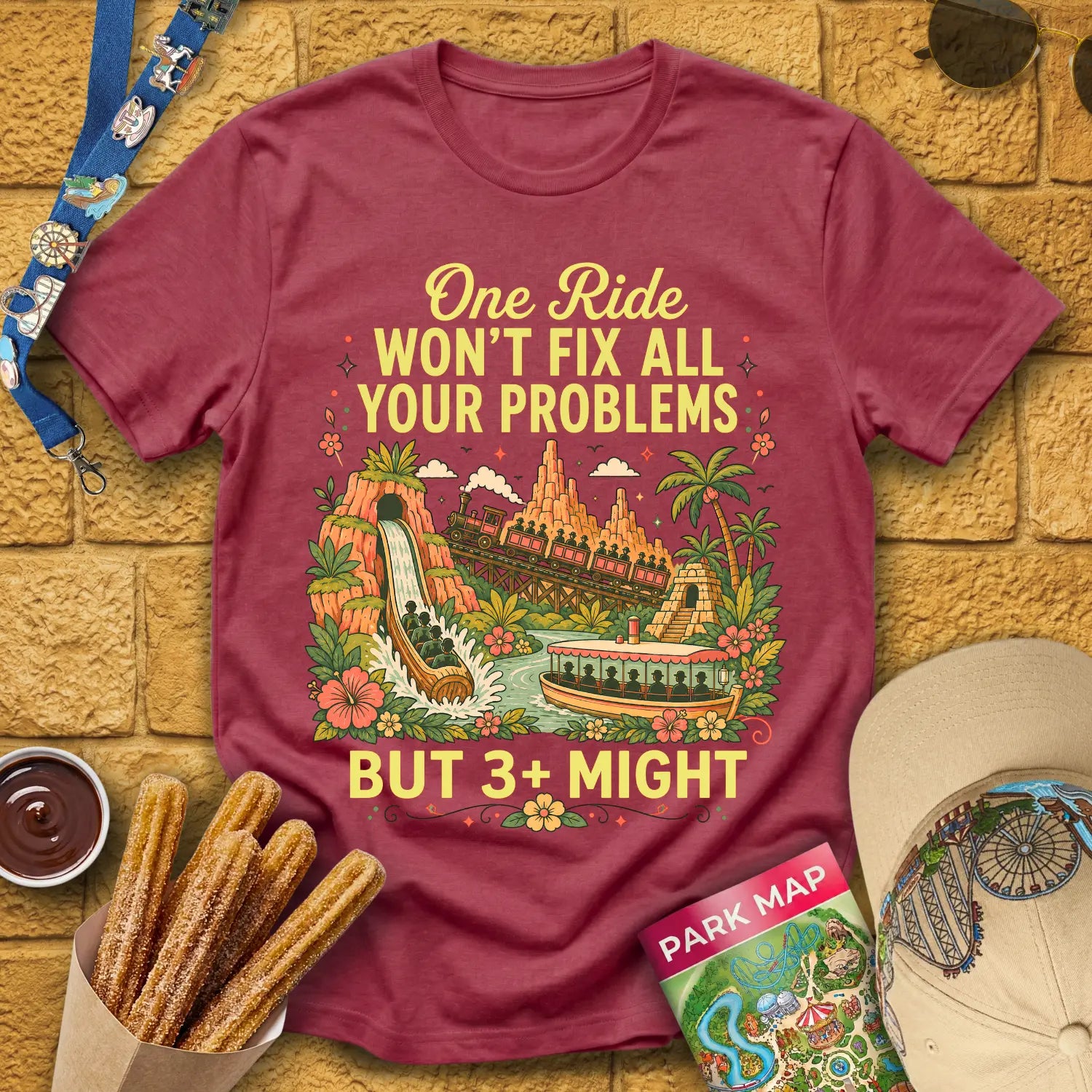 Fix Your Problems [Boho] T-Shirt for Theme Park Fans (Heather Cardinal)