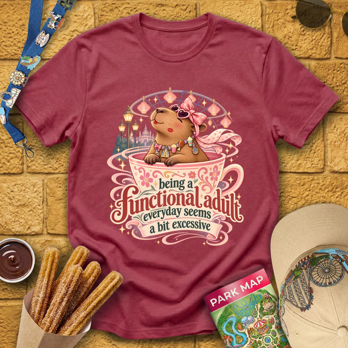 Functional Adult [Cutesy] T-Shirt for Theme Park Fans (Heather Cardinal)