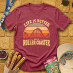 Life's Better On Coaster [Sunset] T-Shirt for Theme Park Fans (Heather Cardinal)