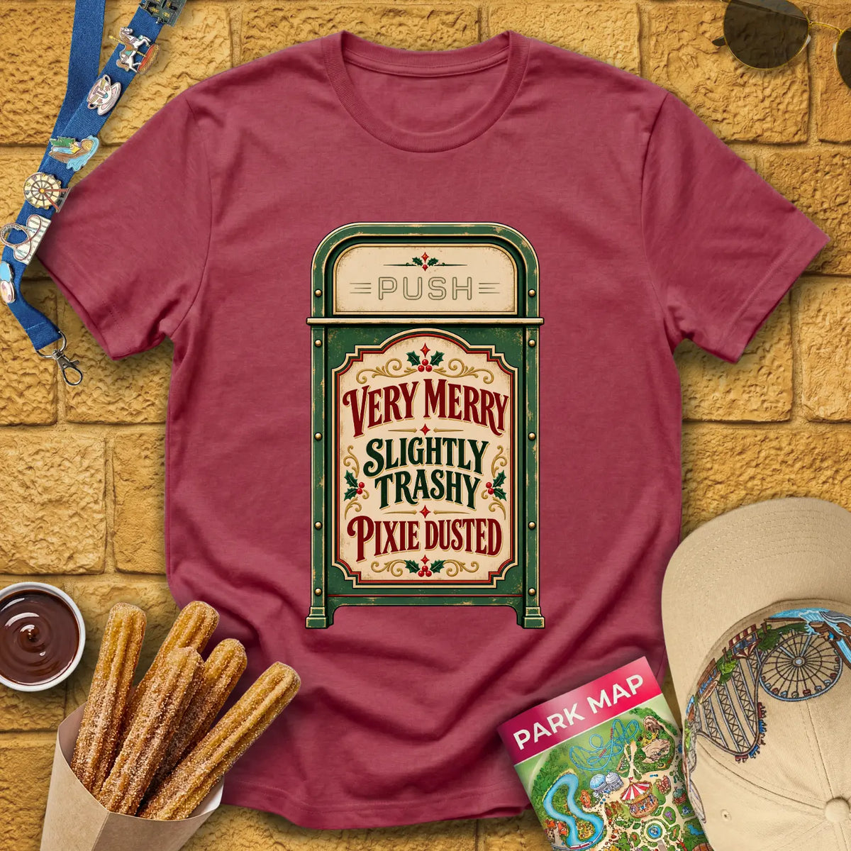 Merry & Trashy [Vintage] T-Shirt for Theme Park Fans (Heather Cardinal)