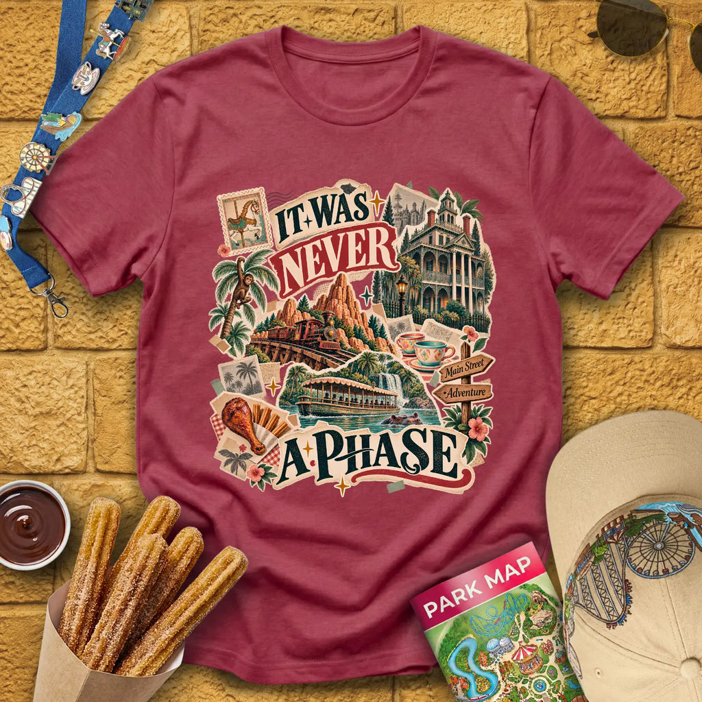 Never A Phase [Vox] T-Shirt for Theme Park Fans (Heather Cardinal)