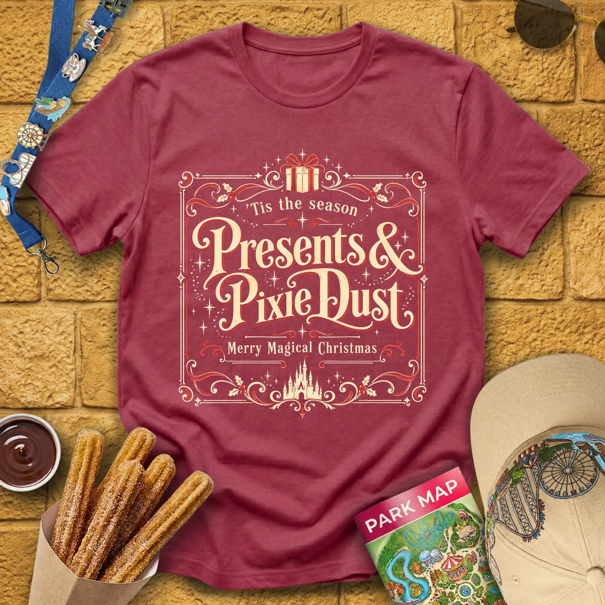 Presents & Pixie Dust [Victorian] T-Shirt for Theme Park Fans (Heather Cardinal)